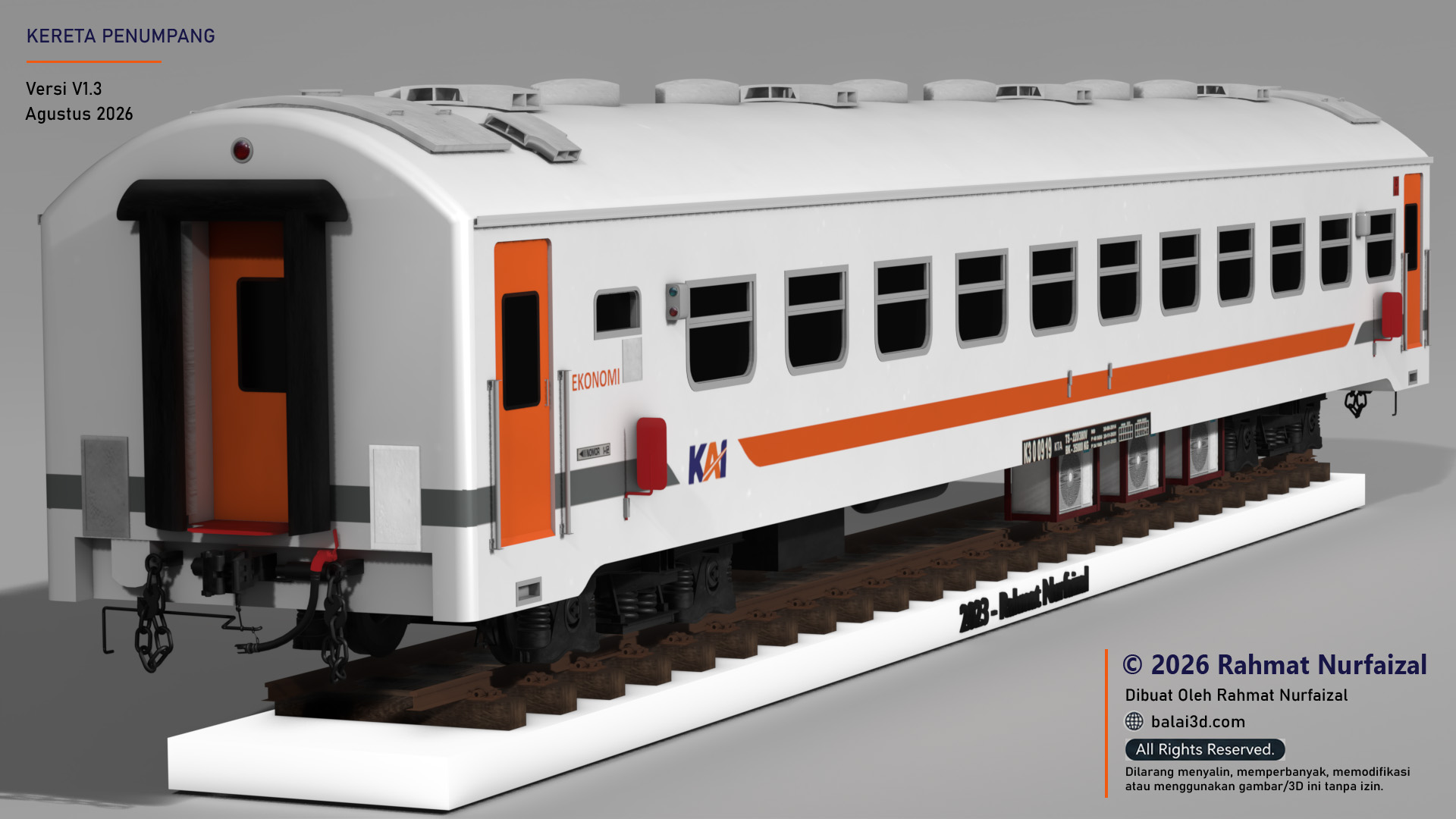 Model 3D Kereta Penumpang Kelas Ekonomi Tahun 2023